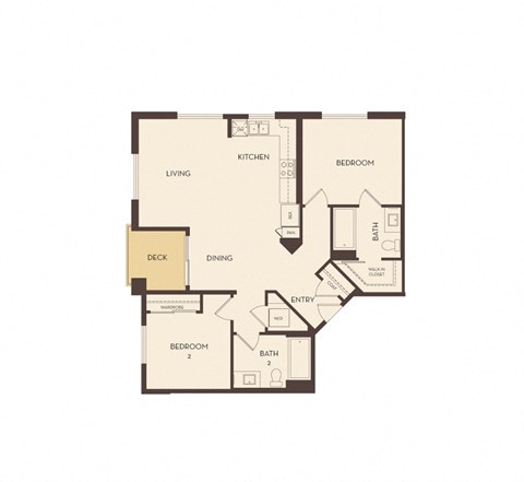 Floor plan for 2 beds, 2 baths, 1053 sqft