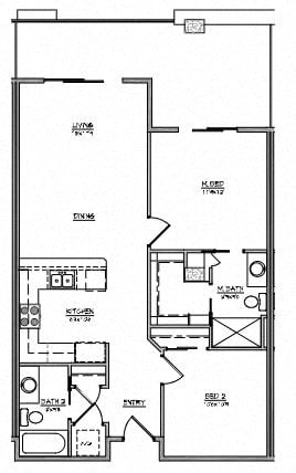 Floor plan for 2 beds, 2 baths, 944 sqft