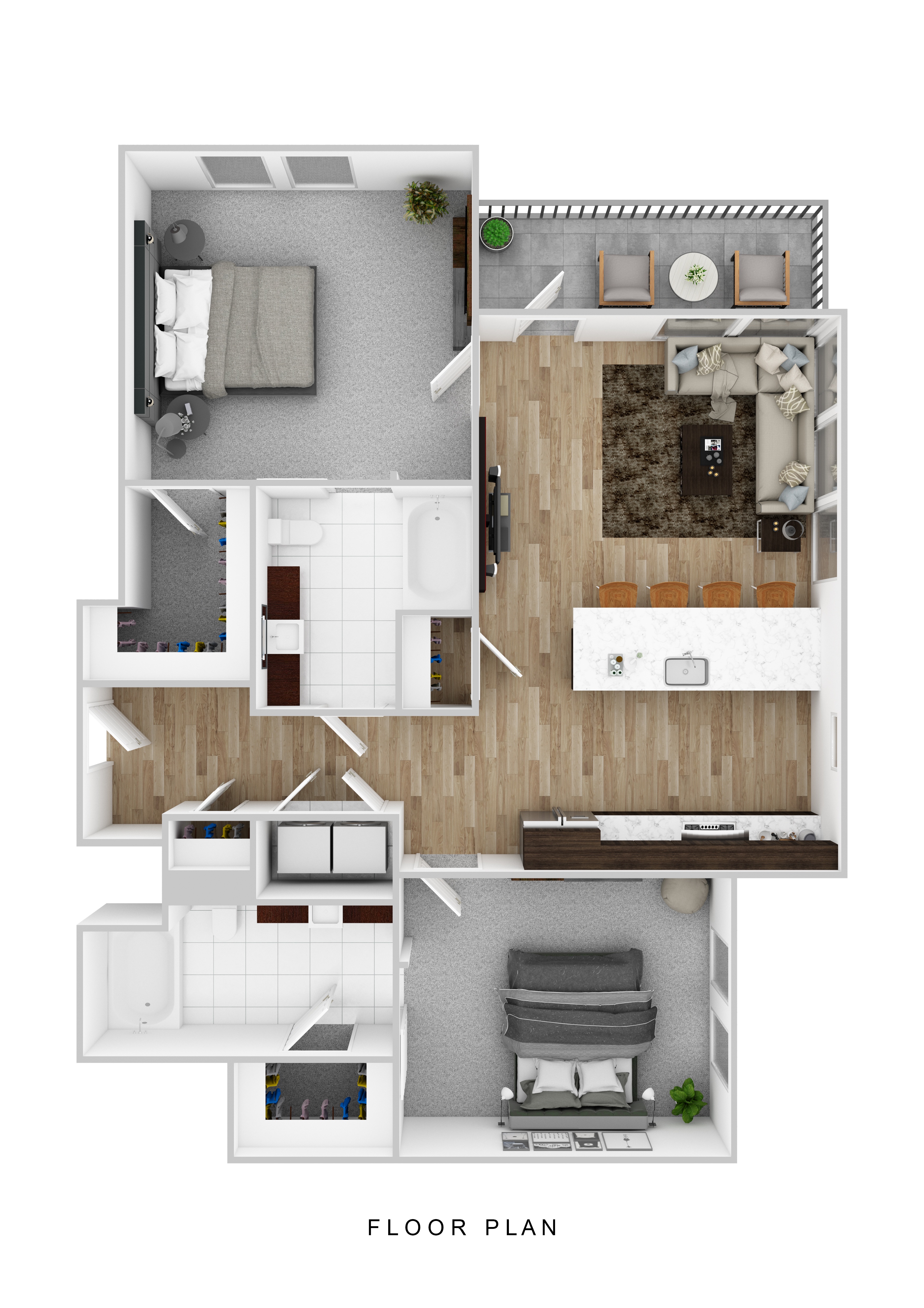 Floor plan for 2 beds, 2 baths, 1205 sqft