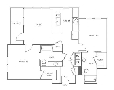 Floor plan for 2 beds, 2 baths, 1205 sqft