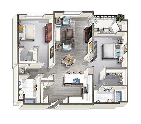 Floor plan for 2 beds, 2 baths, 1024 sqft