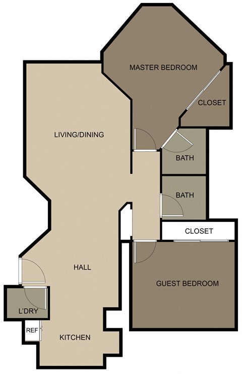 Floor plan for 2 beds, 2 baths, 1013 sqft