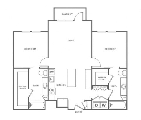 Floor plan for 2 beds, 2 baths, 1209 sqft