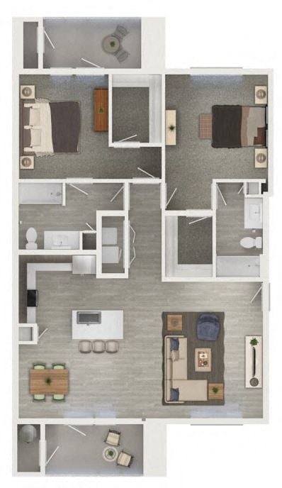Floor plan for 2 beds, 2 baths, 1280 sqft