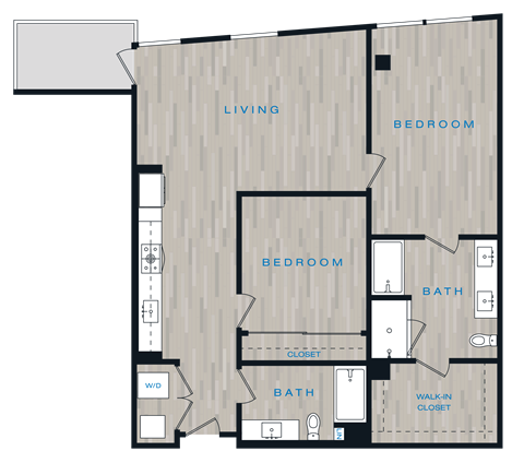 Floor plan for 2 beds, 2 baths, 1197 sqft