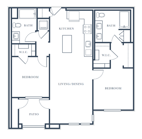 Floor plan for 2 beds, 2 baths, 1132 sqft