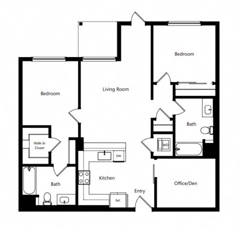 Floor plan for 2 beds, 2 baths, 1106 sqft