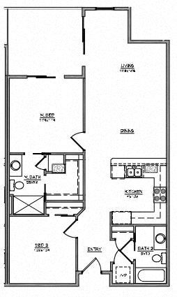 Floor plan for 2 beds, 2 baths, 1002 sqft