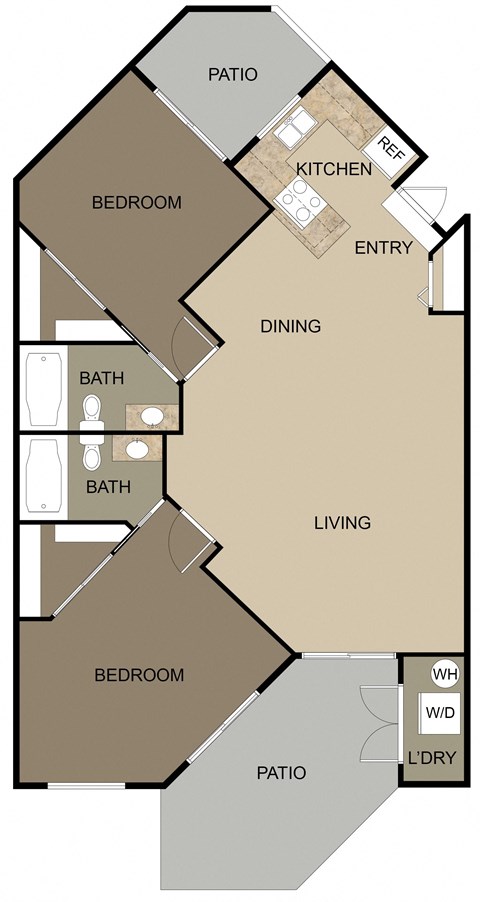 Floor plan for 2 beds, 2 baths, 1190 sqft