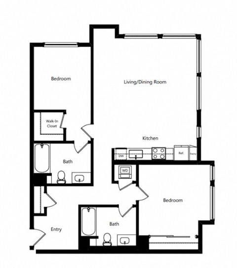 Floor plan for 2 beds, 2 baths, 1140 sqft