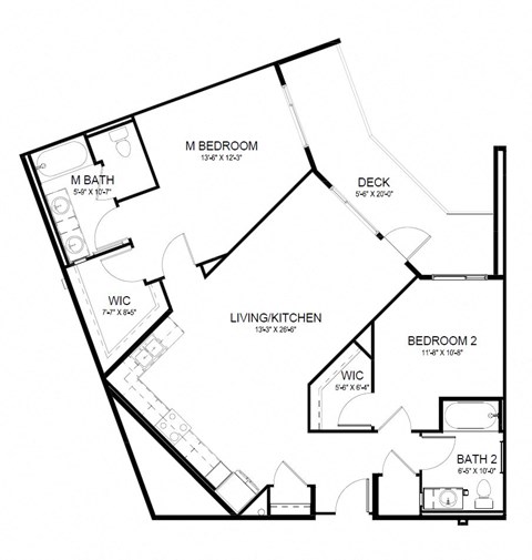Floor plan for 2 beds, 2 baths, 1198 sqft