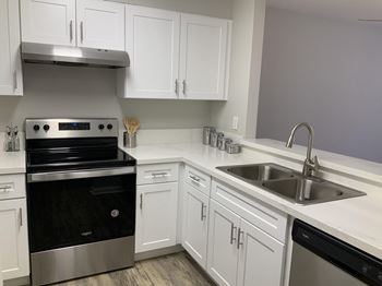 Electric range in kitchen