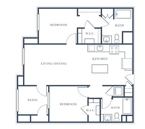 Floor plan for 2 beds, 2 baths, 1138 sqft