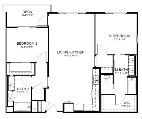Floor plan for 2 beds, 2 baths, 1204 sqft