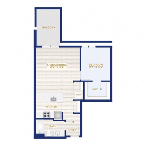 Floor plan for 1 bed, 1 bath, 742 sqft