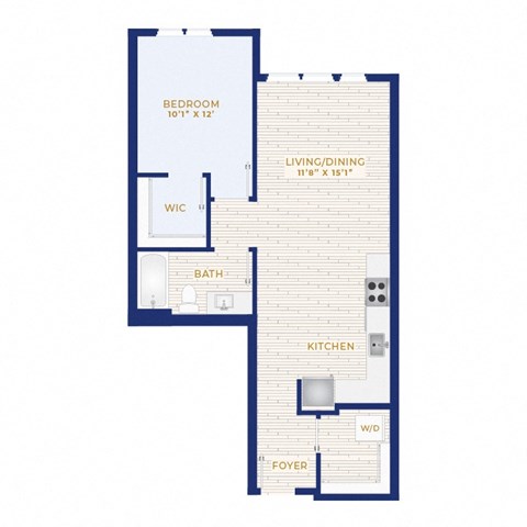 Floor plan for 1 bed, 1 bath, 784 sqft