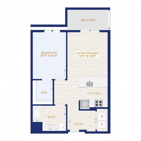 Floor plan for 1 bed, 1 bath, 759 sqft