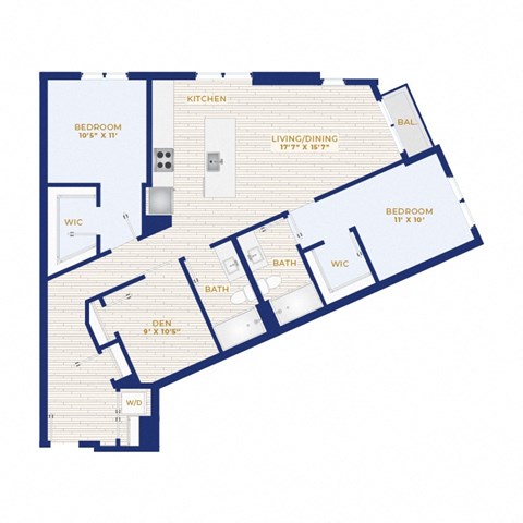 Floor plan for 2 beds, 2 baths, 1241 sqft