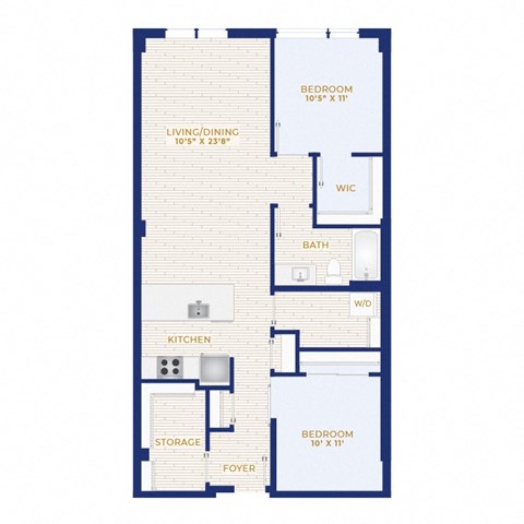 Floor plan for 2 beds, 1 bath, 1078 sqft