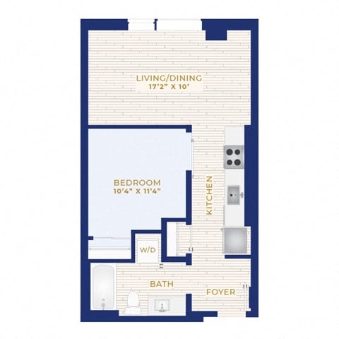 Floor plan for 1 bed, 1 bath, 572 sqft