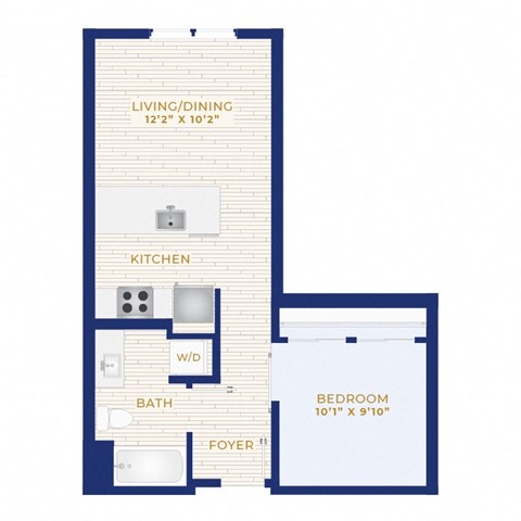 Floor plan for 1 bed, 1 bath, 558 sqft