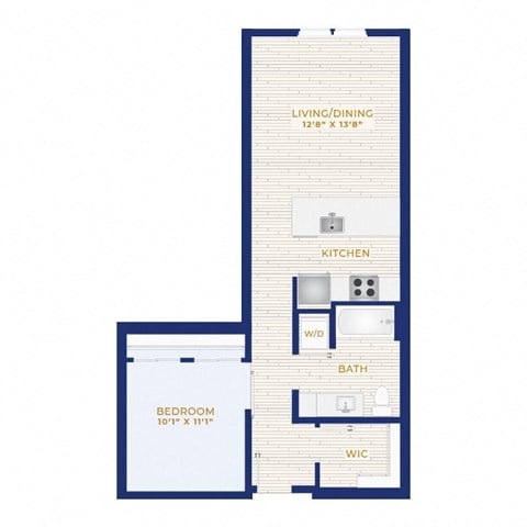 Floor plan for 1 bed, 1 bath, 693 sqft