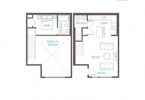 Floor plan for 1 bed, 1.5 baths, 825 sqft