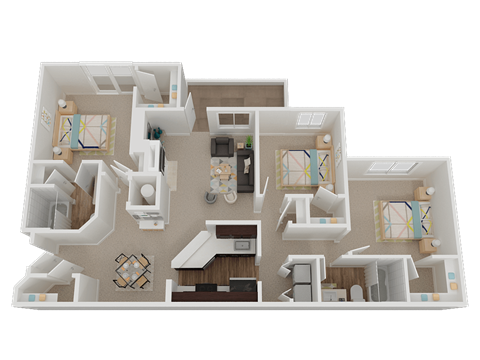 Floor plan for 3 beds, 2 baths, 1285 sqft