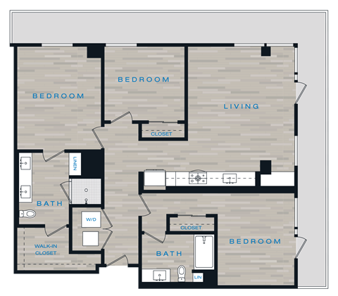Floor plan for 3 beds, 2 baths, 1310 sqft