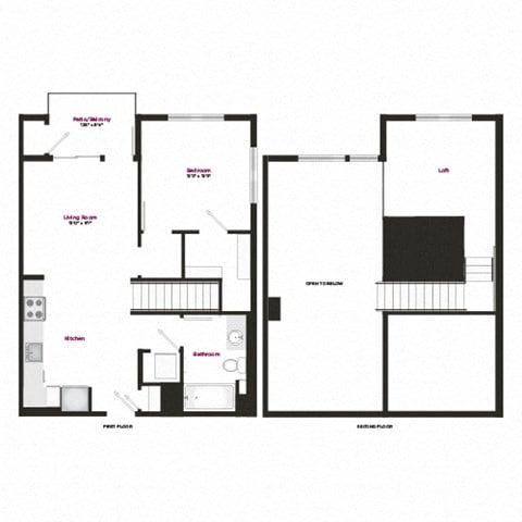 Floor plan for 1 bed, 1 bath, 930 sqft