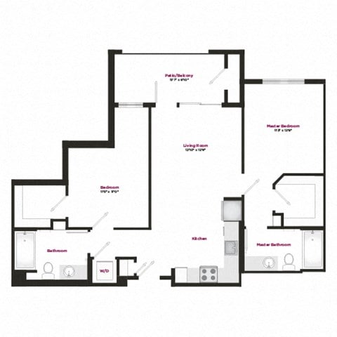 Floor plan for 2 beds, 2 baths, 1060 sqft