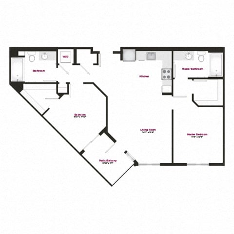 Floor plan for 2 beds, 2 baths, 1099 sqft