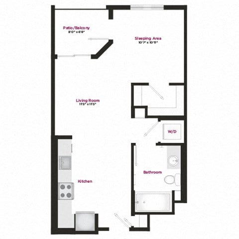 Floor plan for studio, 1 bath, 604 sqft