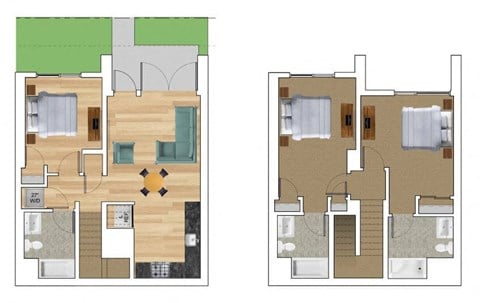 Floor plan for 3 beds, 3 baths, 1163 sqft