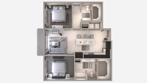 Floor plan for 2 beds, 2 baths, 1016 sqft