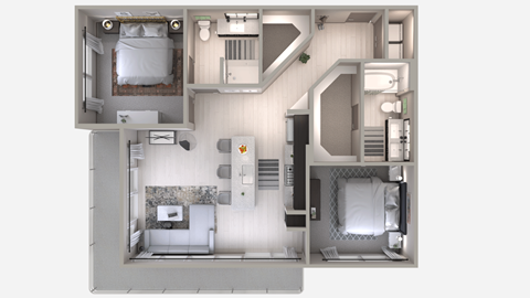 Floor plan for 2 beds, 2 baths, 1099 sqft