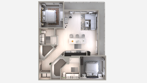 Floor plan for 2 beds, 2 baths, 1159 sqft