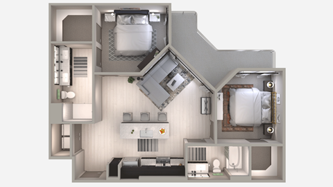 Floor plan for 2 beds, 2 baths, 995 sqft