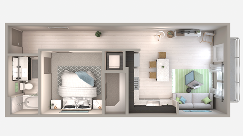 Floor plan for 1 bed, 1 bath, 668 sqft
