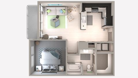 Floor plan for 1 bed, 1 bath, 690 sqft