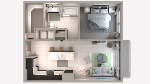 Floor plan for 1 bed, 1 bath, 762 sqft