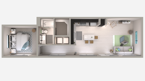 Floor plan for 1 bed, 1 bath, 774 sqft