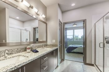 Separate shower with glass enclosure