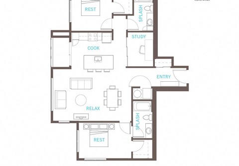 Floor plan for 2 beds, 2 baths, 1133 sqft
