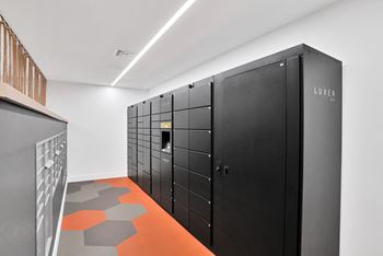 Expansive mail room with luxer package lockers