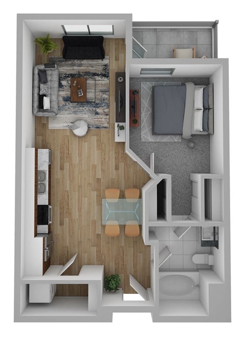 Floor plan for 1 bed, 1 bath, 650 sqft