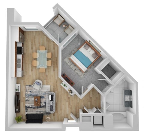 Floor plan for 1 bed, 1 bath, 786 sqft
