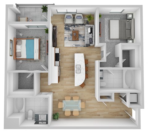 Floor plan for 2 beds, 2 baths, 1096 sqft