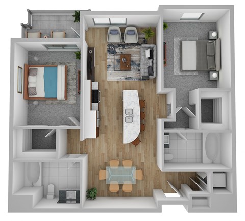 Floor plan for 2 beds, 2 baths, 1106 sqft