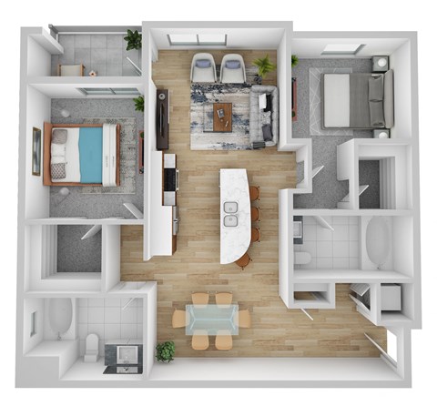 Floor plan for 2 beds, 2 baths, 1110 sqft